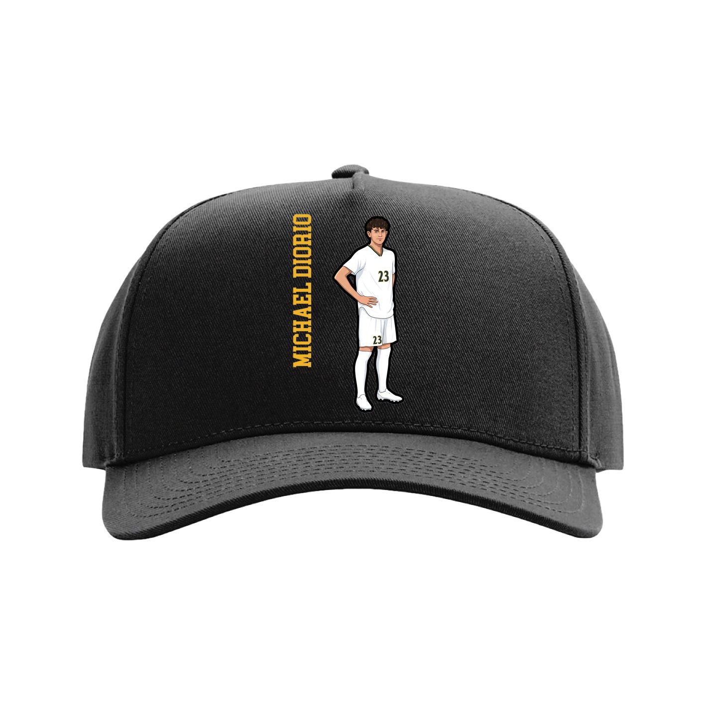 Full Fabric Five-Panel Champ Cap — Name Vertical in Black