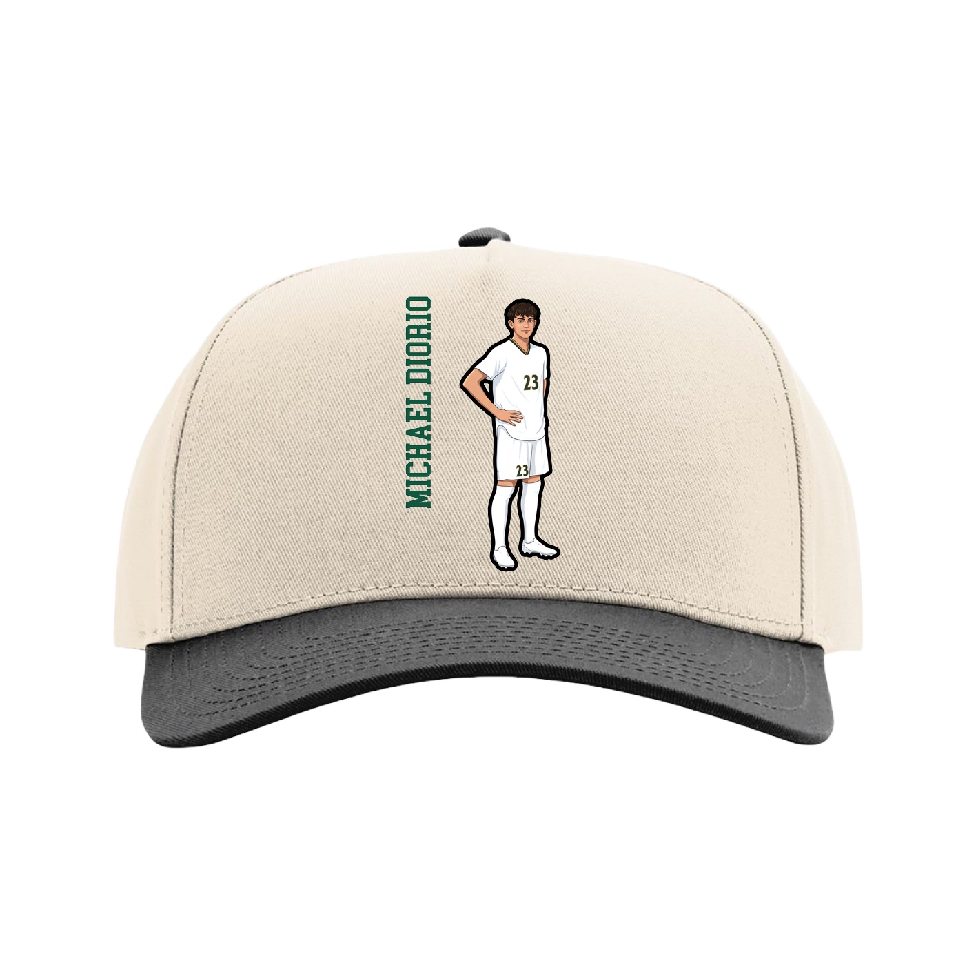 Full Fabric Five-Panel Champ Cap — Name Vertical in Cream/Black