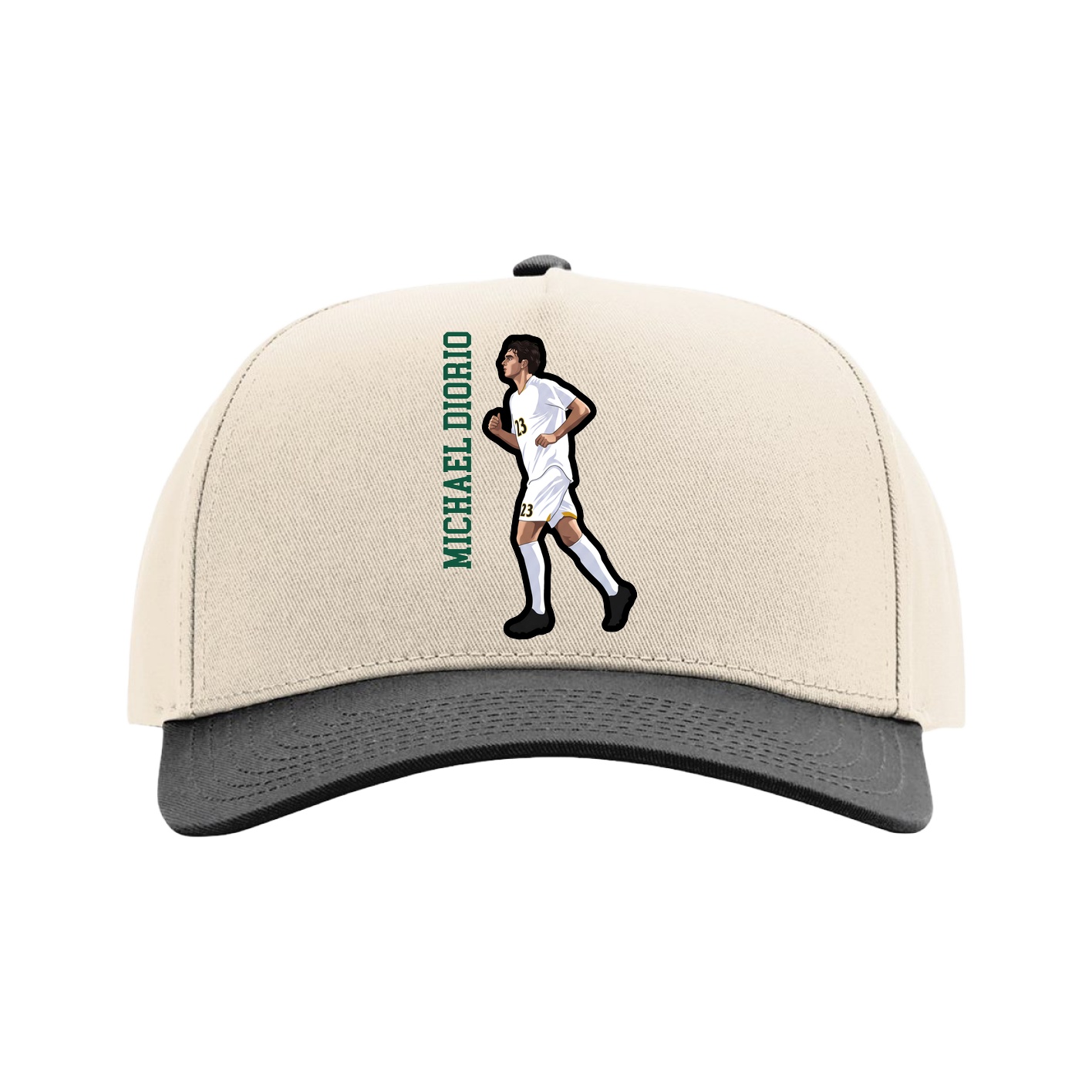 Full Fabric Five-Panel Champ Cap — Name Vertical in Cream/Black