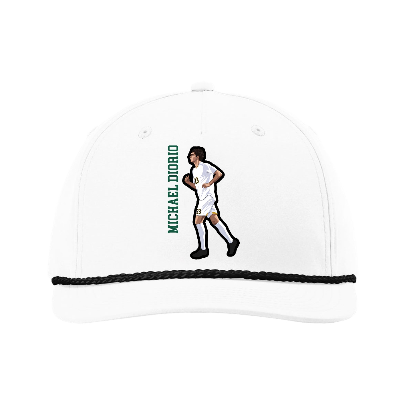 Five-Panel Classic Rope Cap — Name Vertical in White