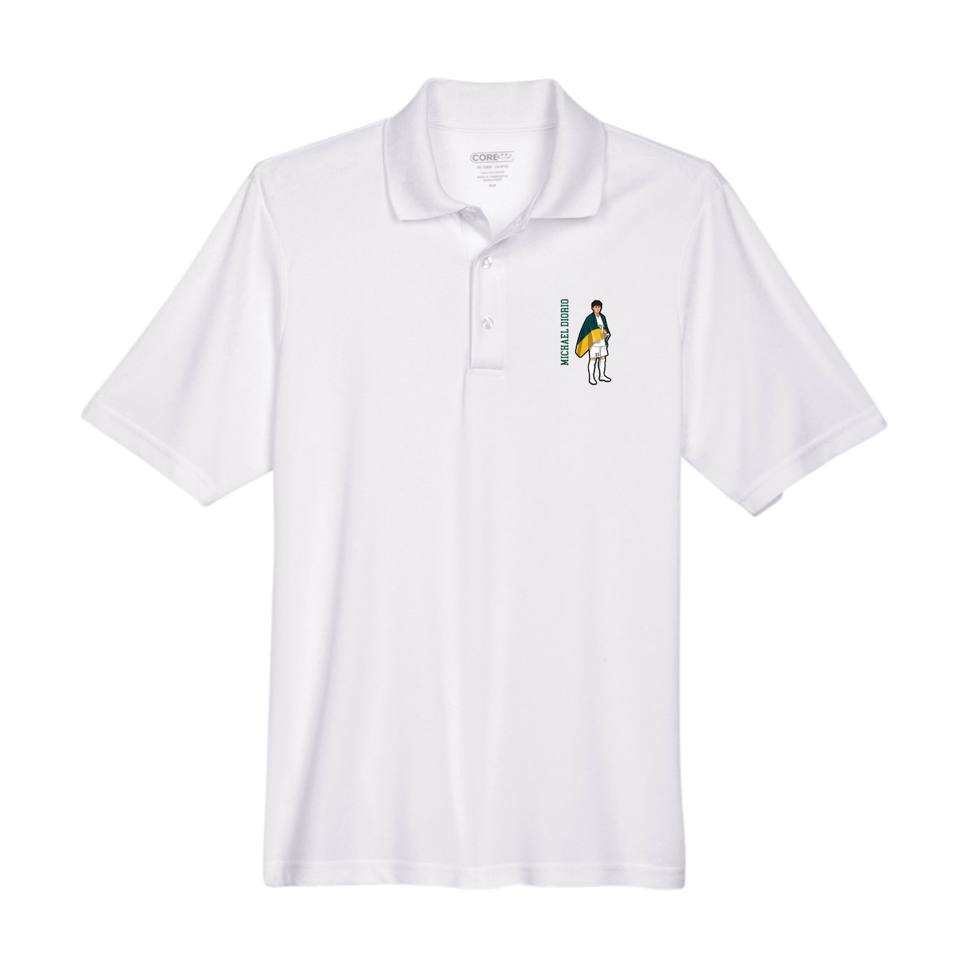 Performance Polo — Name Vertical in White
