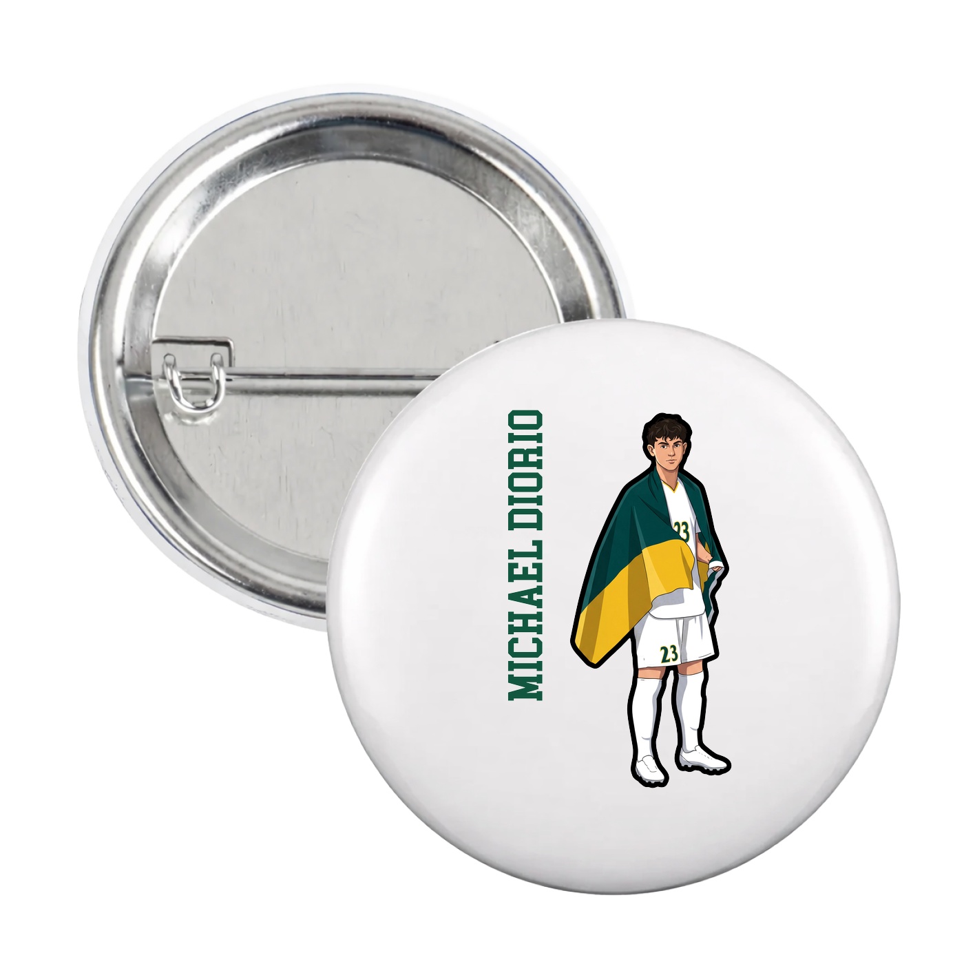 Game Day Button — Name Vertical in White