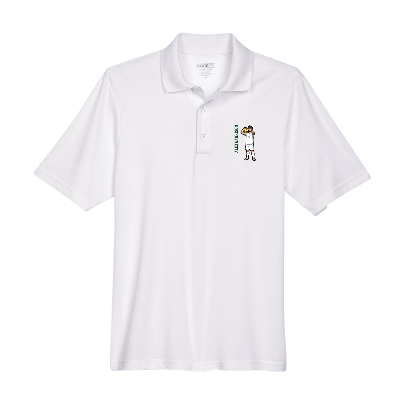 Performance Polo — Name Vertical in White