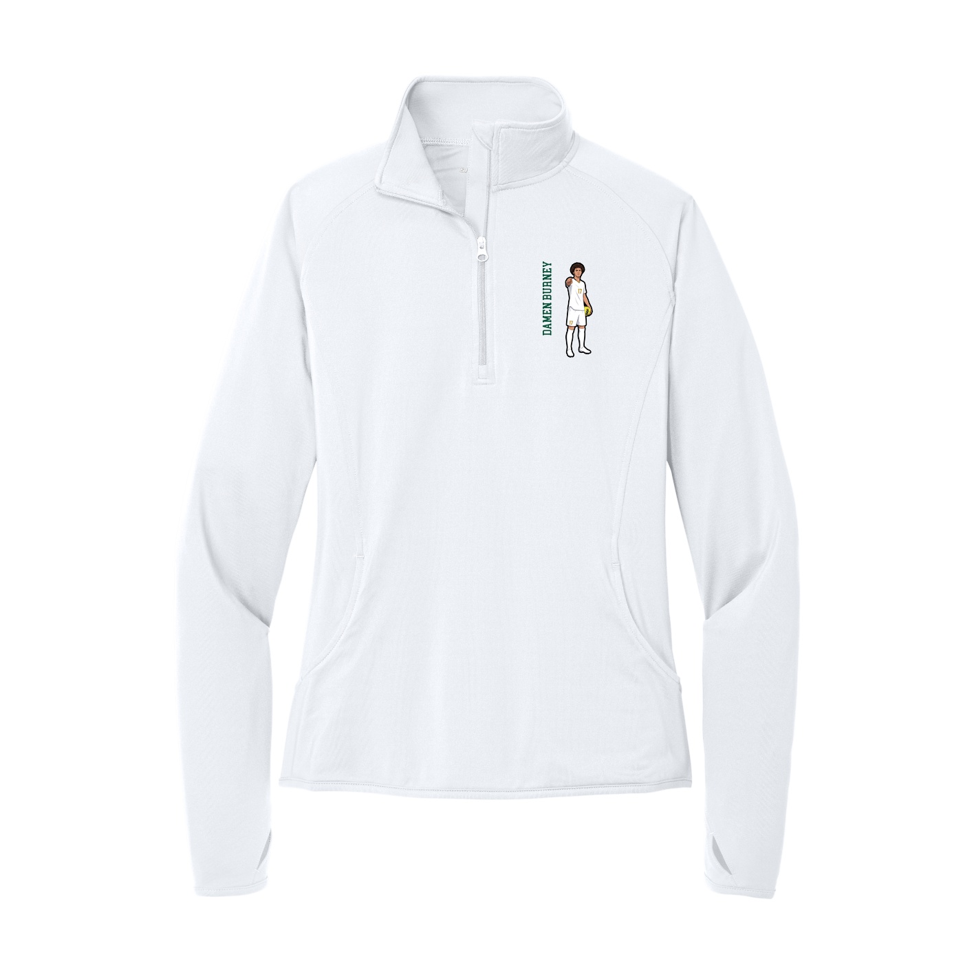 Women's Q-Zip Pullover — Name Vertical in White