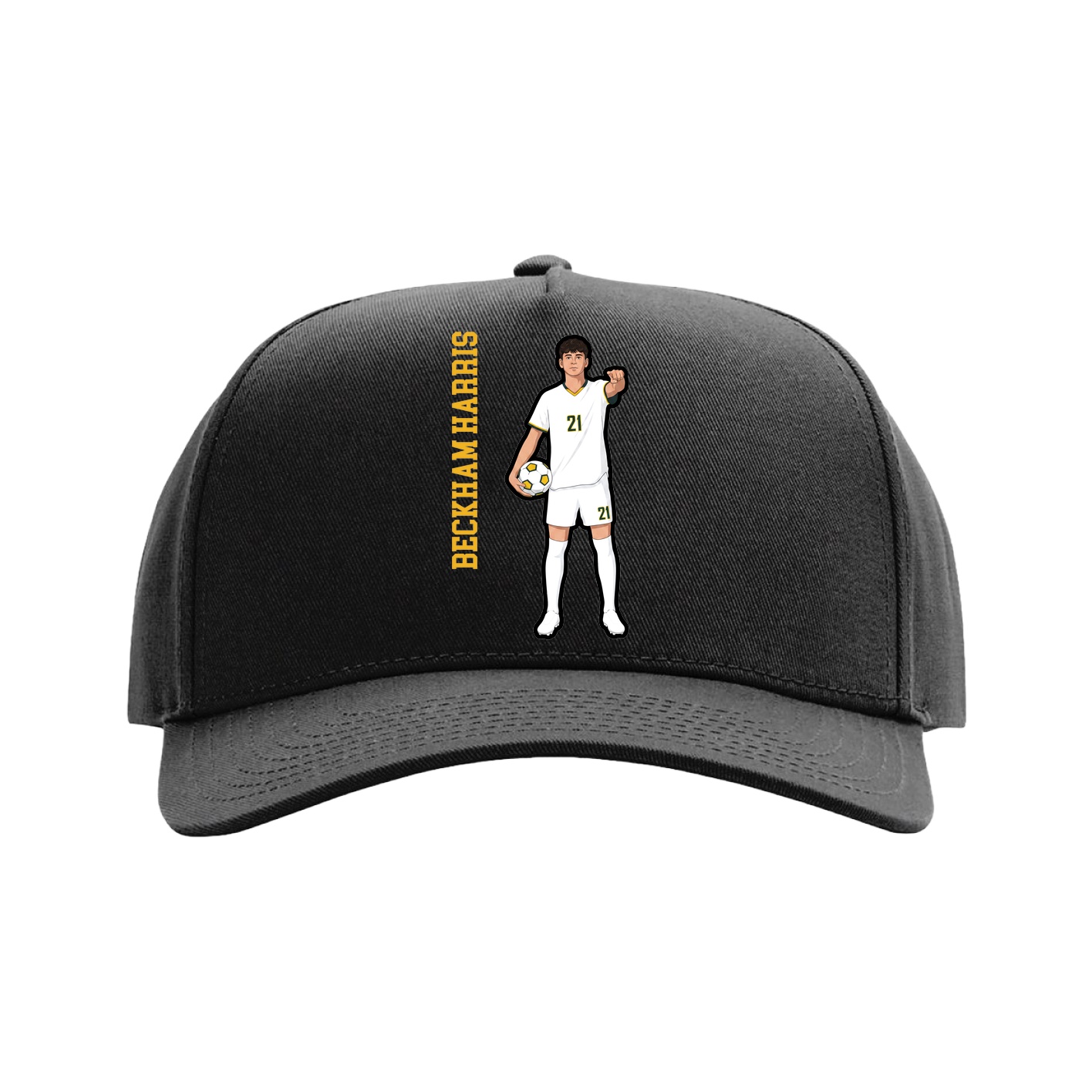 Full Fabric Five-Panel Champ Cap — Name Vertical in Black