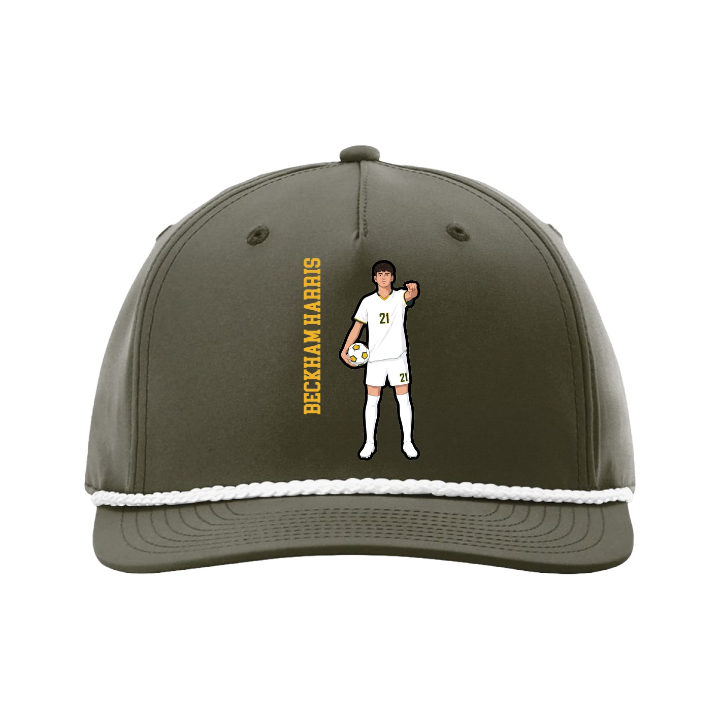 Five-Panel Classic Rope Cap — Name Vertical in Green