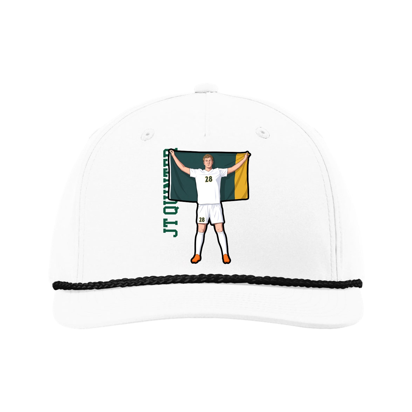 Five-Panel Classic Rope Cap — Name Vertical in White
