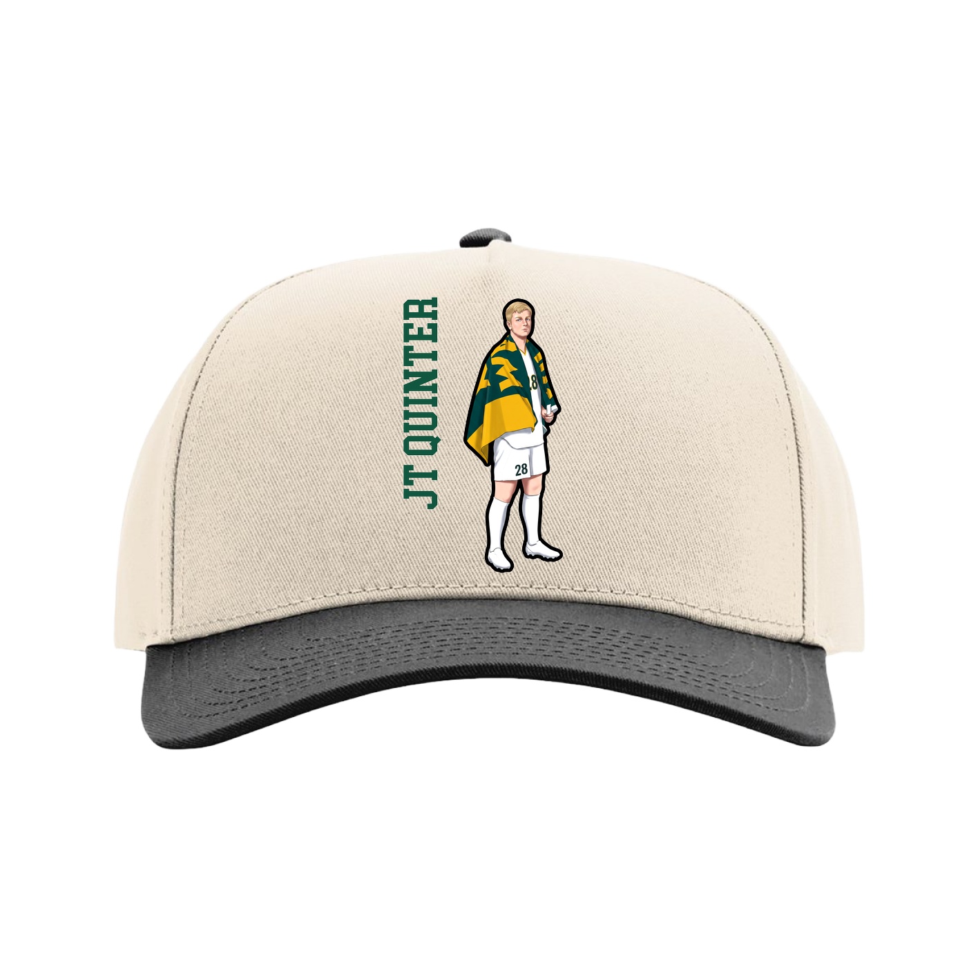 Full Fabric Five-Panel Champ Cap — Name Vertical in Cream/Black