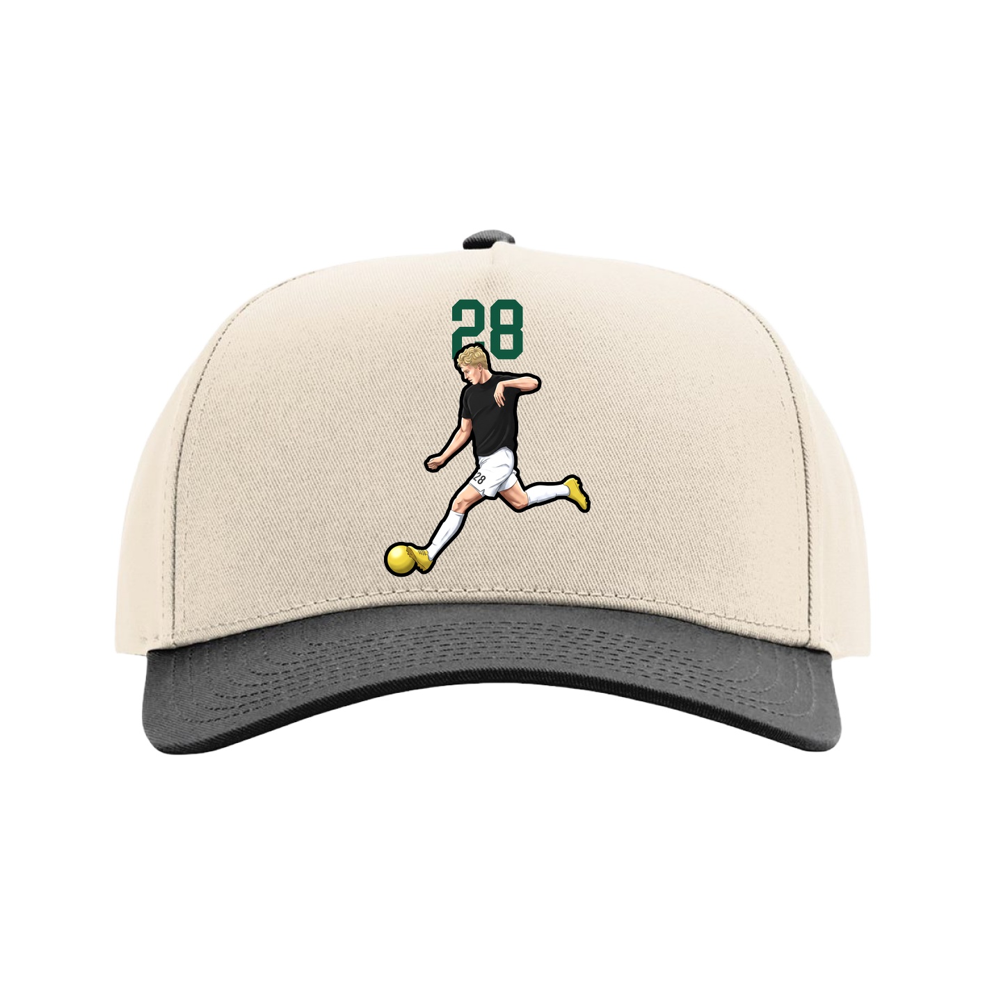 Full Fabric Five-Panel Champ Cap — Number Top in Cream/Black