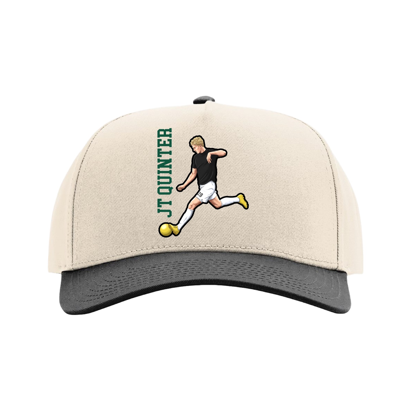 Full Fabric Five-Panel Champ Cap — Name Vertical in Cream/Black