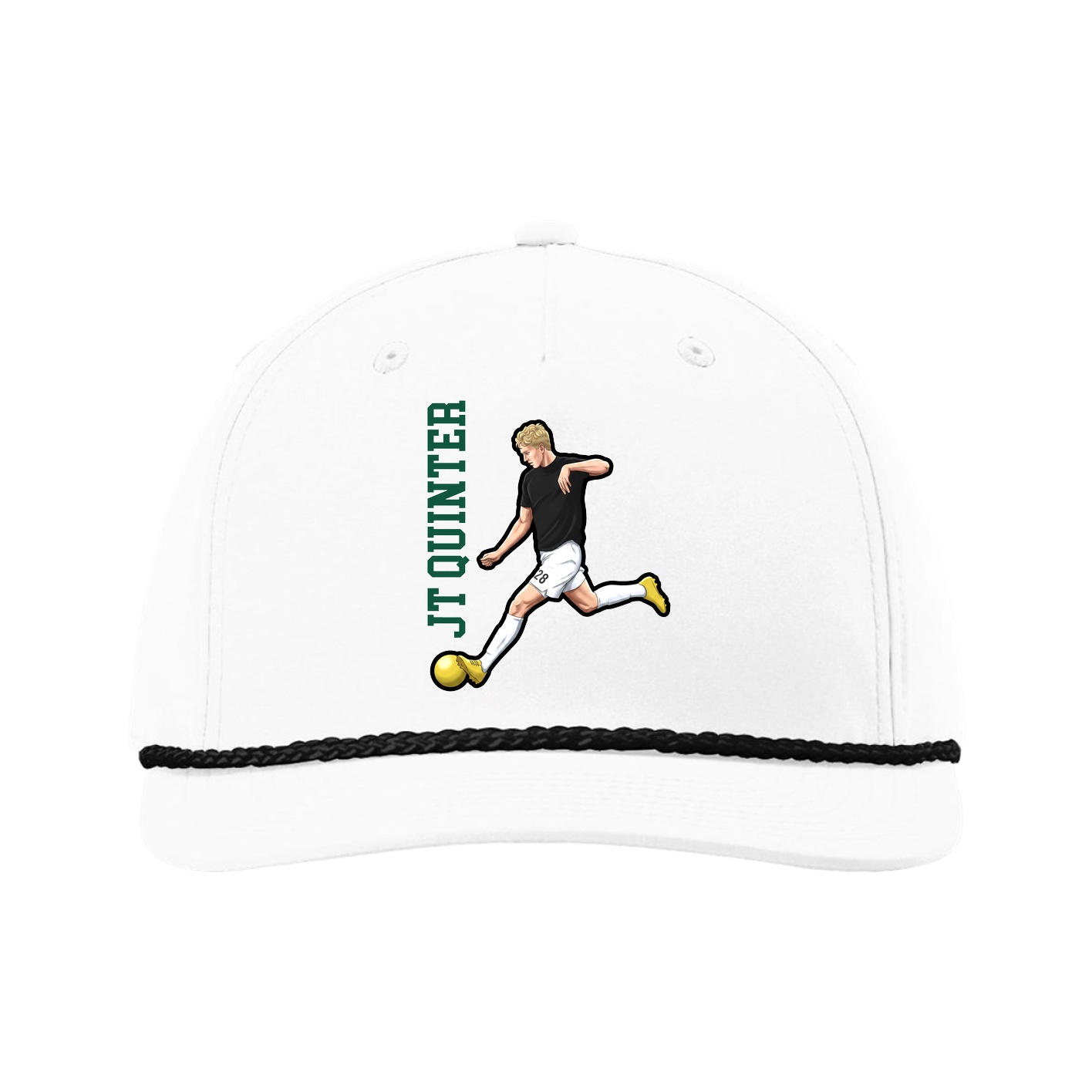 Five-Panel Classic Rope Cap — Name Vertical in White