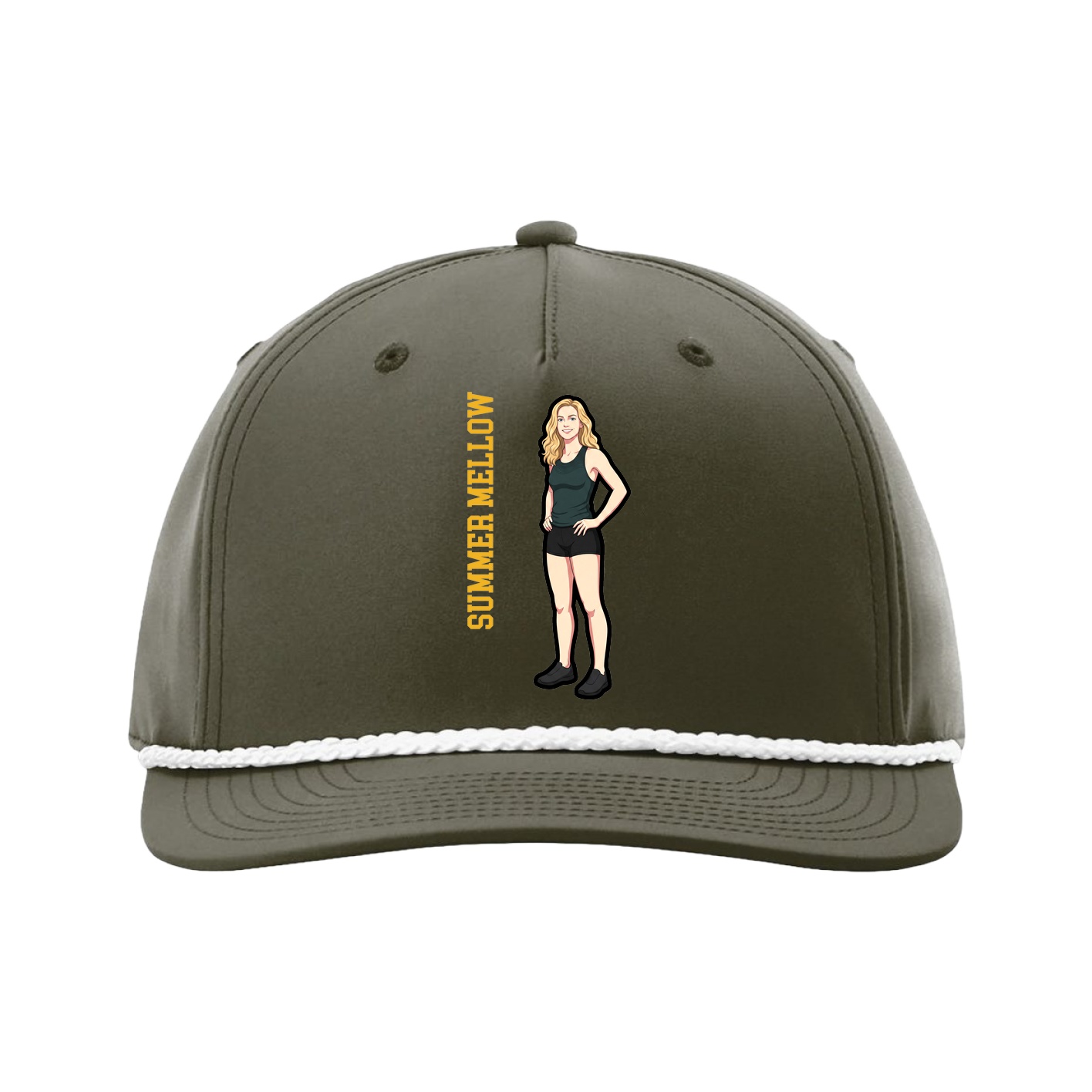 Five-Panel Classic Rope Cap — Name Vertical in Green