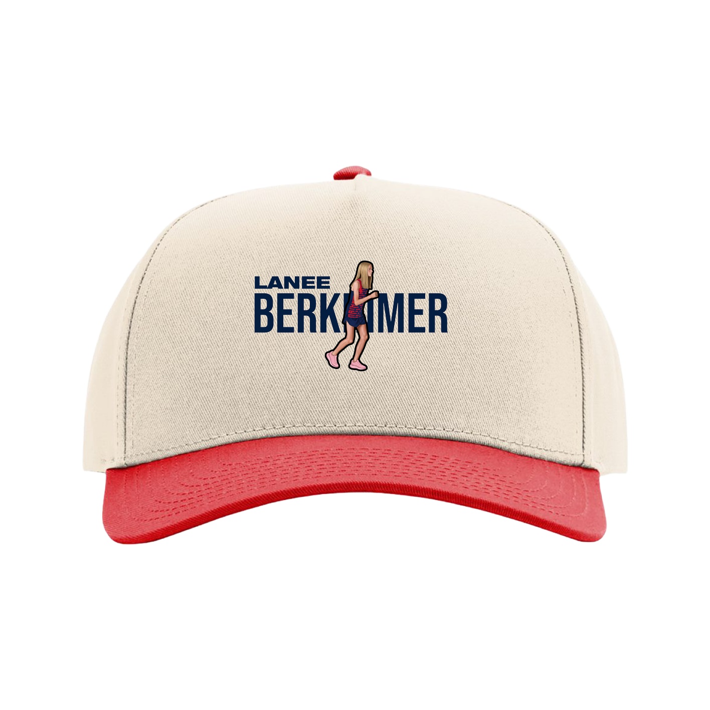 Full Fabric Five-Panel Champ Cap — Player Name in Cream/Red