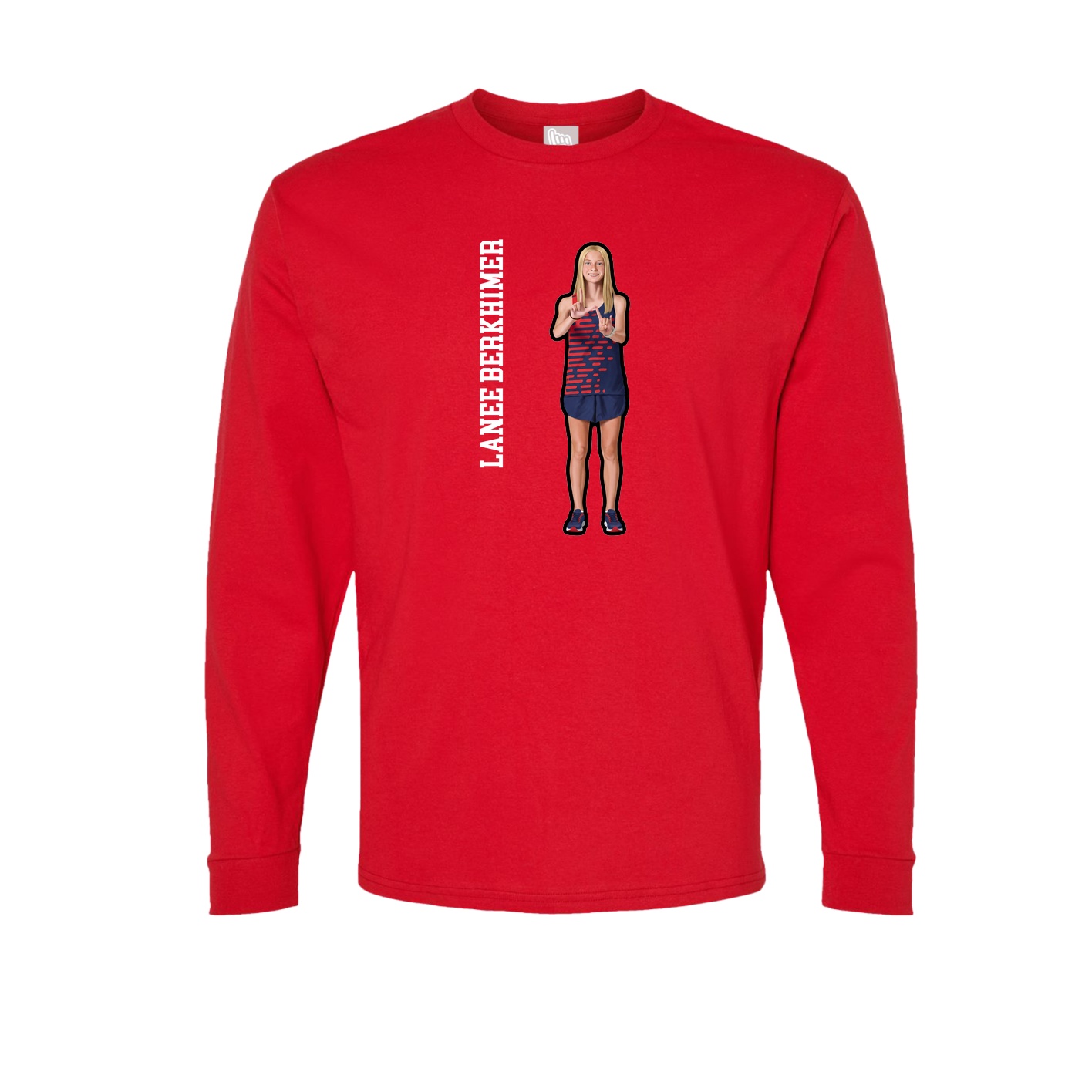 Long Sleeve Tee — Name Vertical in Red