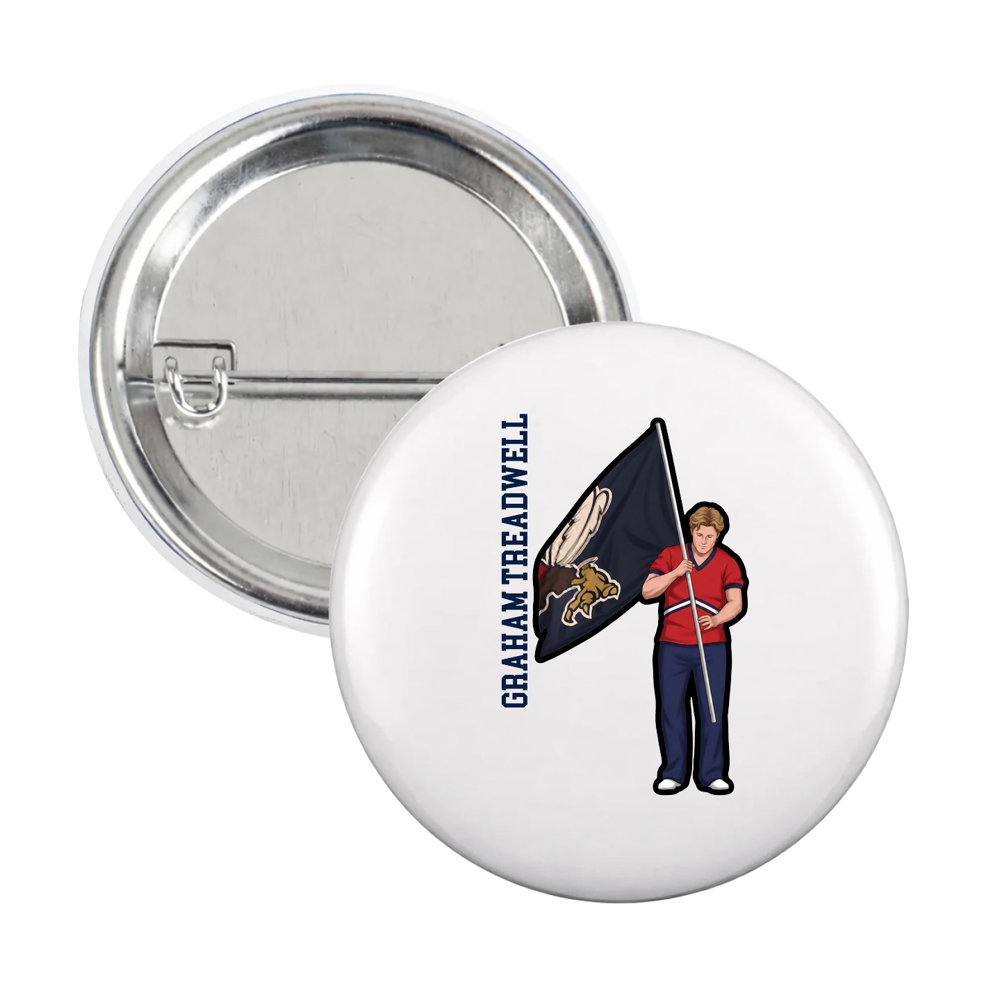 Game Day Button — Name Vertical in White