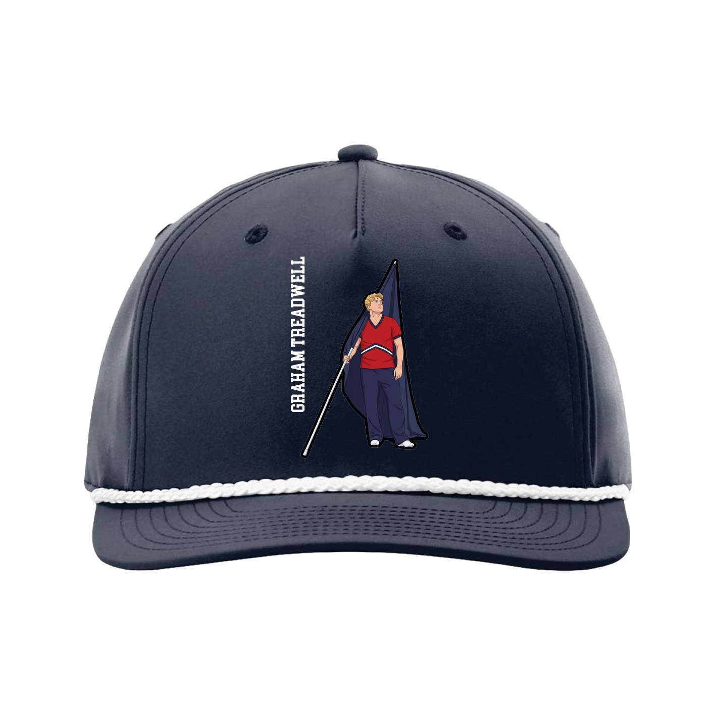 Five-Panel Classic Rope Cap — Name Vertical in Navy