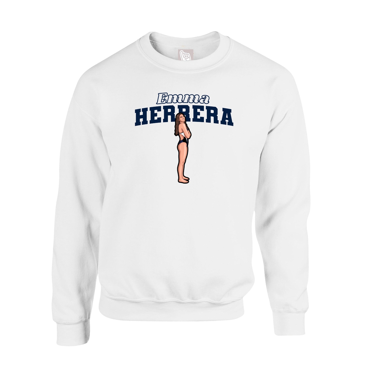 Fleece Crew — Name Arch in White