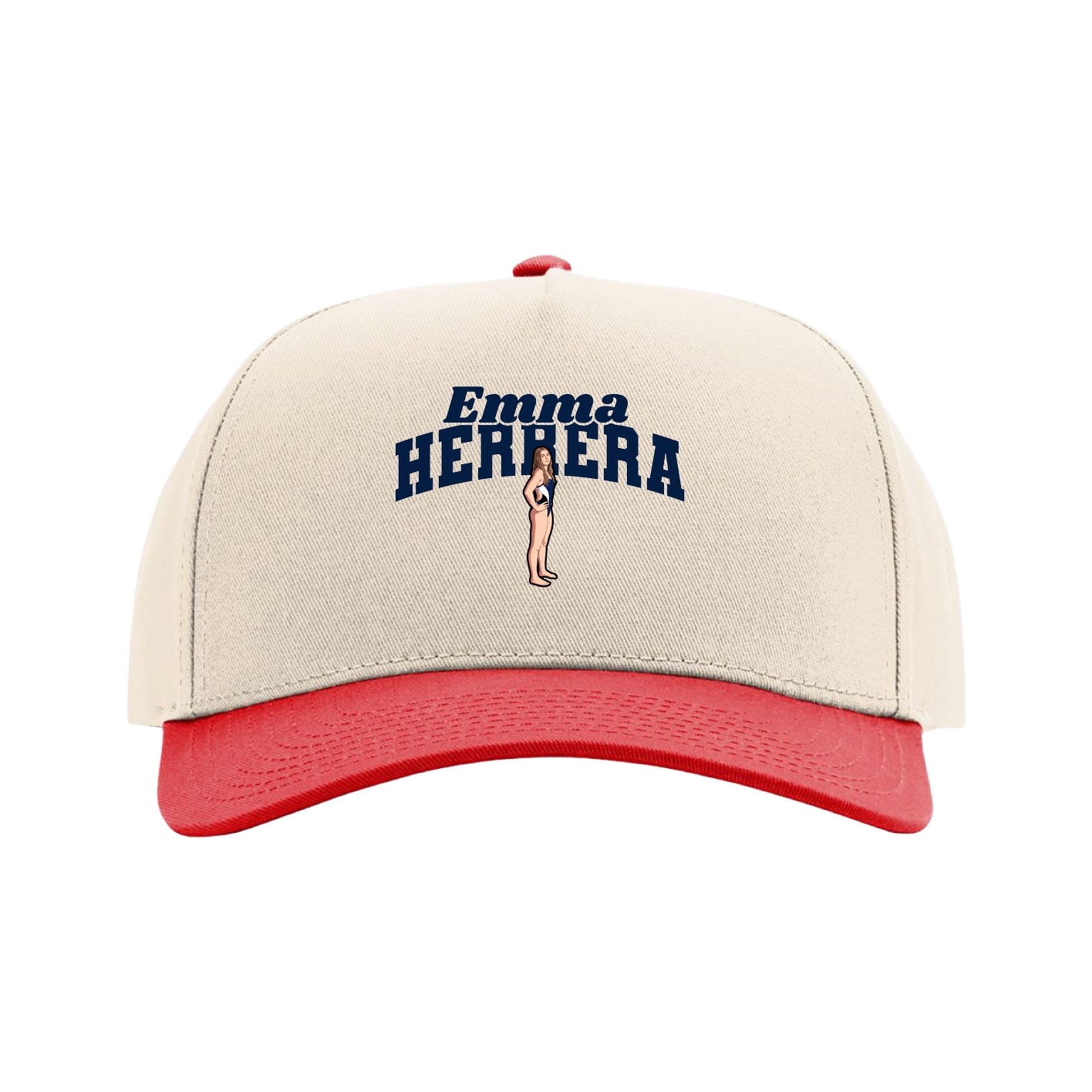 Full Fabric Five-Panel Champ Cap — Signature Arch in Cream/Red