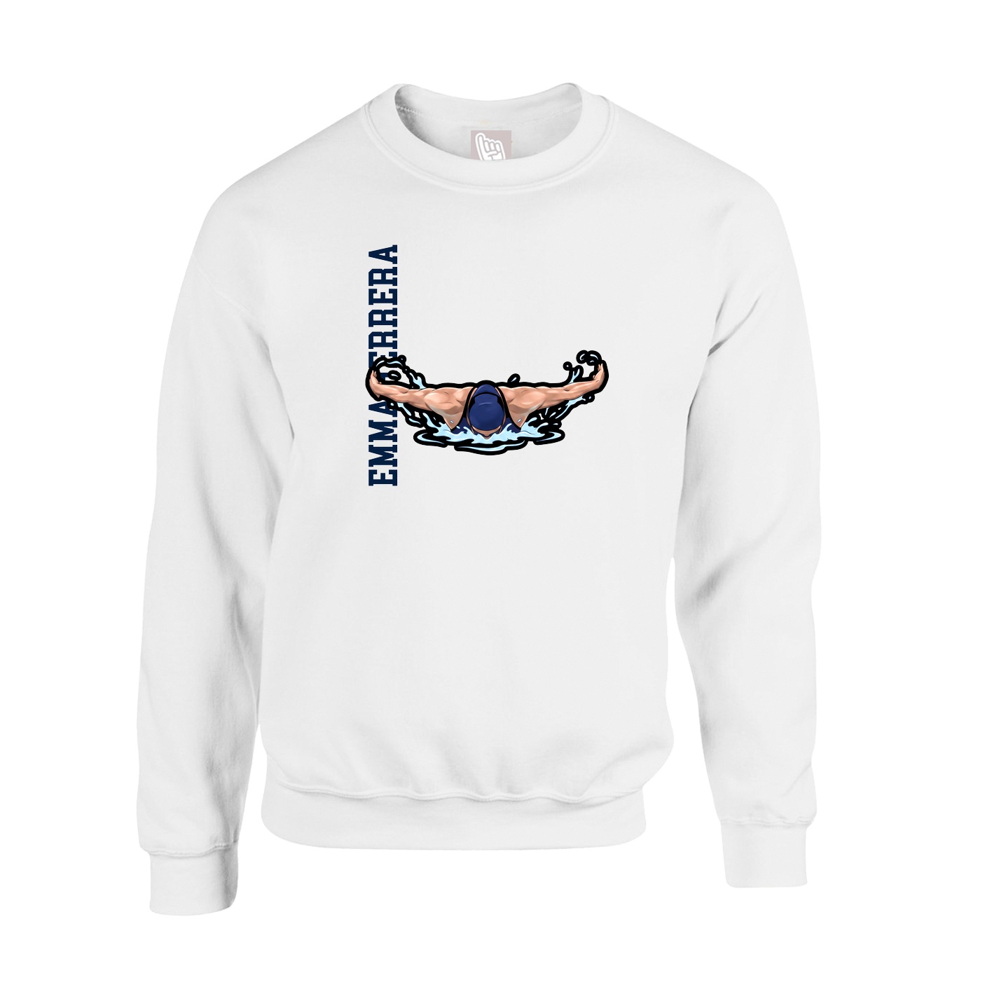 Fleece Crew — Name Vertical in White