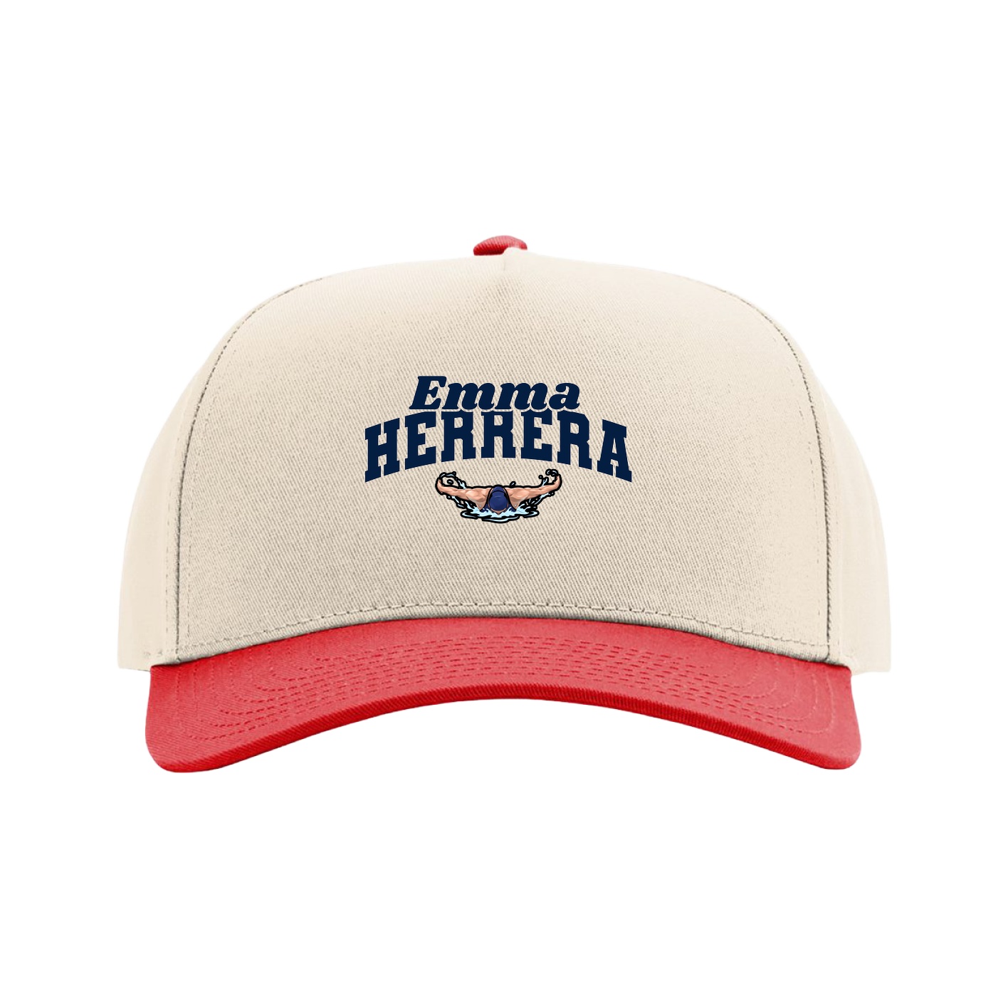 Full Fabric Five-Panel Champ Cap — Signature Arch in Cream/Red