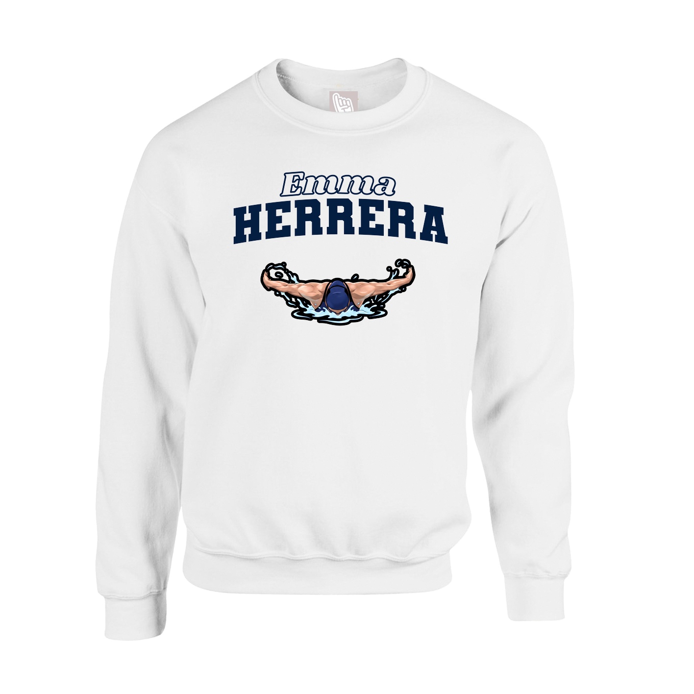 Fleece Crew — Name Arch in White