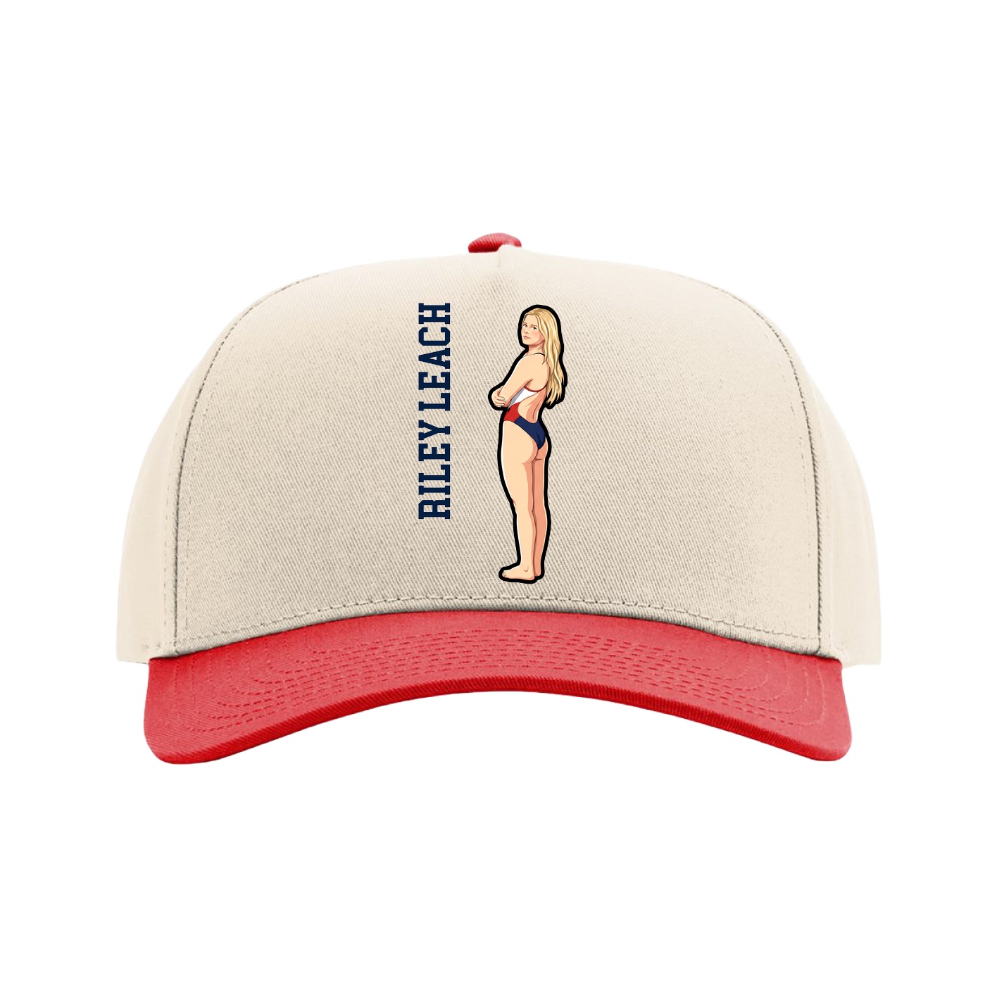Full Fabric Five-Panel Champ Cap — Name Vertical in Cream/Red