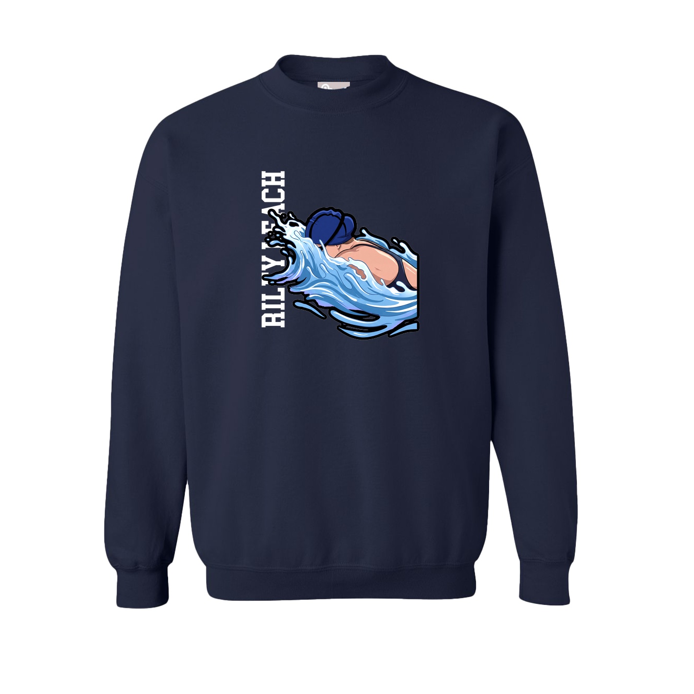 Fleece Crew — Name Vertical in Navy