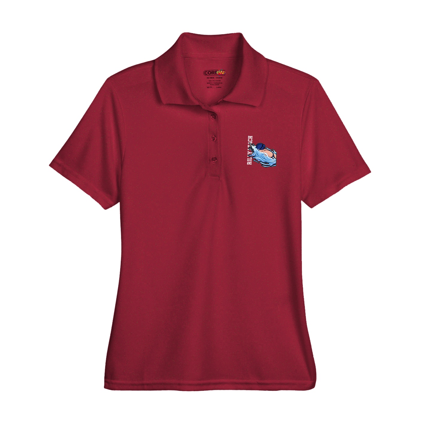 Womens Performance Polo — Name Vertical in Red