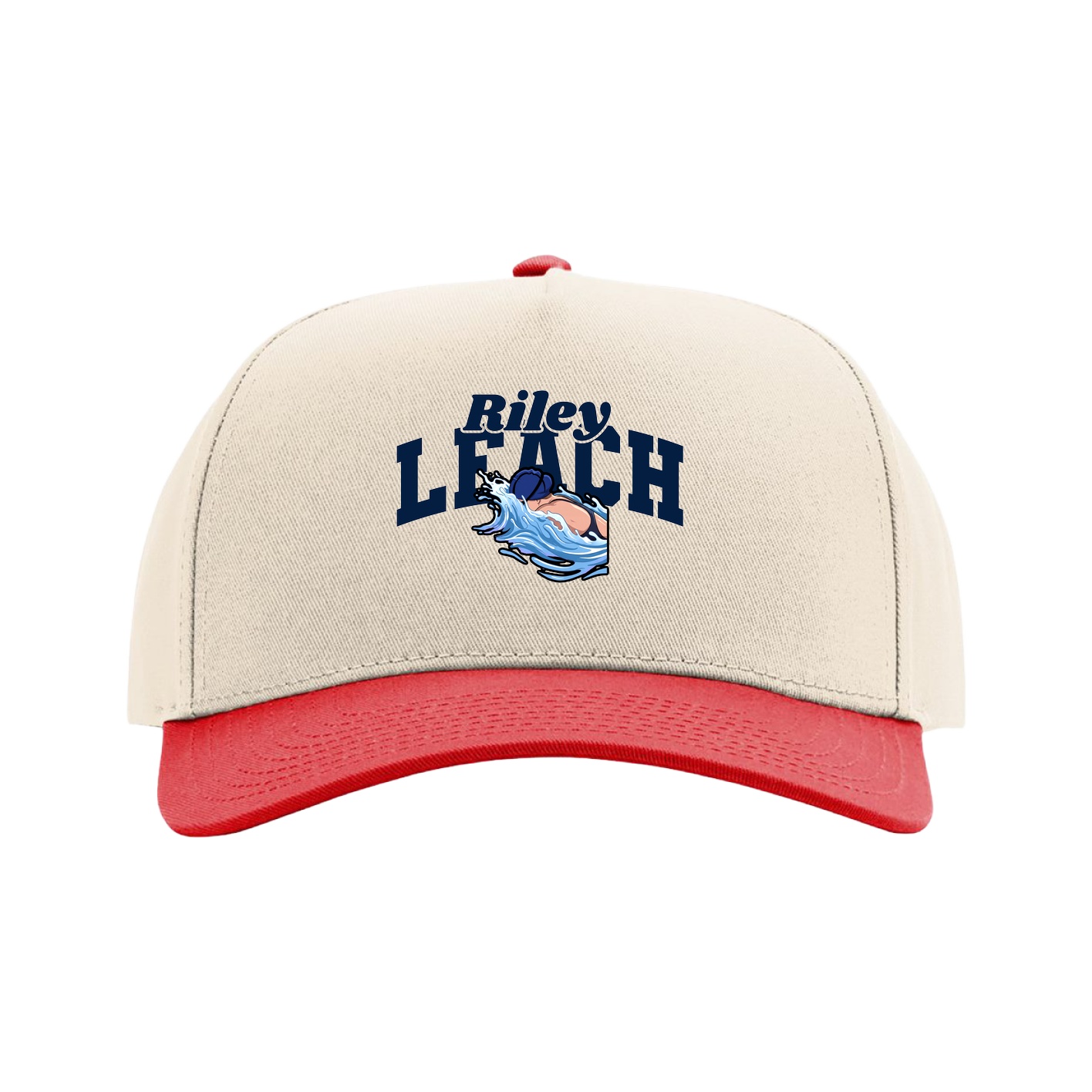 Full Fabric Five-Panel Champ Cap — Signature Arch in Cream/Red