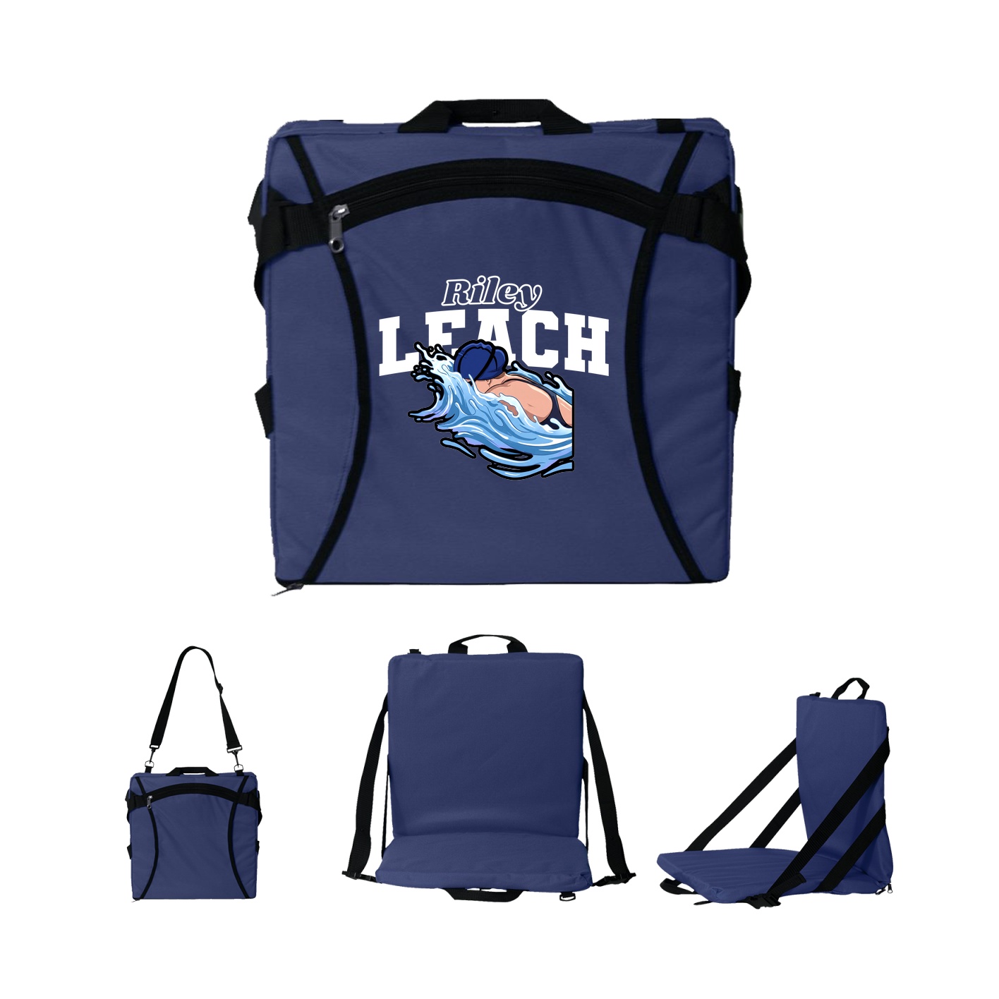Folding Stadium Seat — Name Arch in Navy