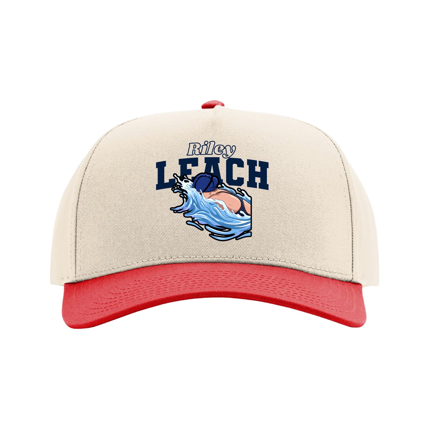 Full Fabric Five-Panel Champ Cap — Name Arch in Cream/Red