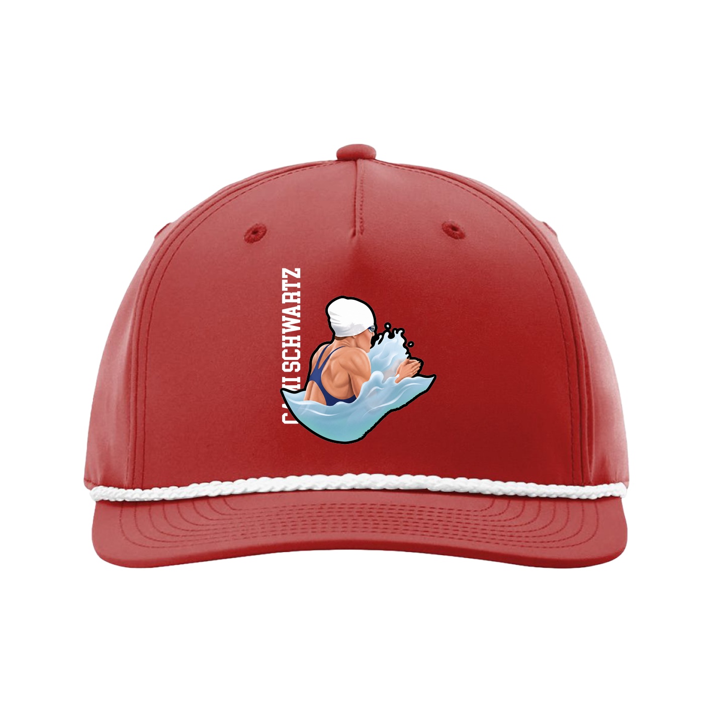 Five-Panel Classic Rope Cap — Name Vertical in Red
