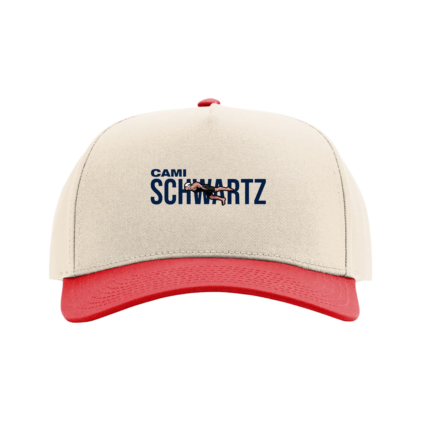 Full Fabric Five-Panel Champ Cap — Player Name in Cream/Red
