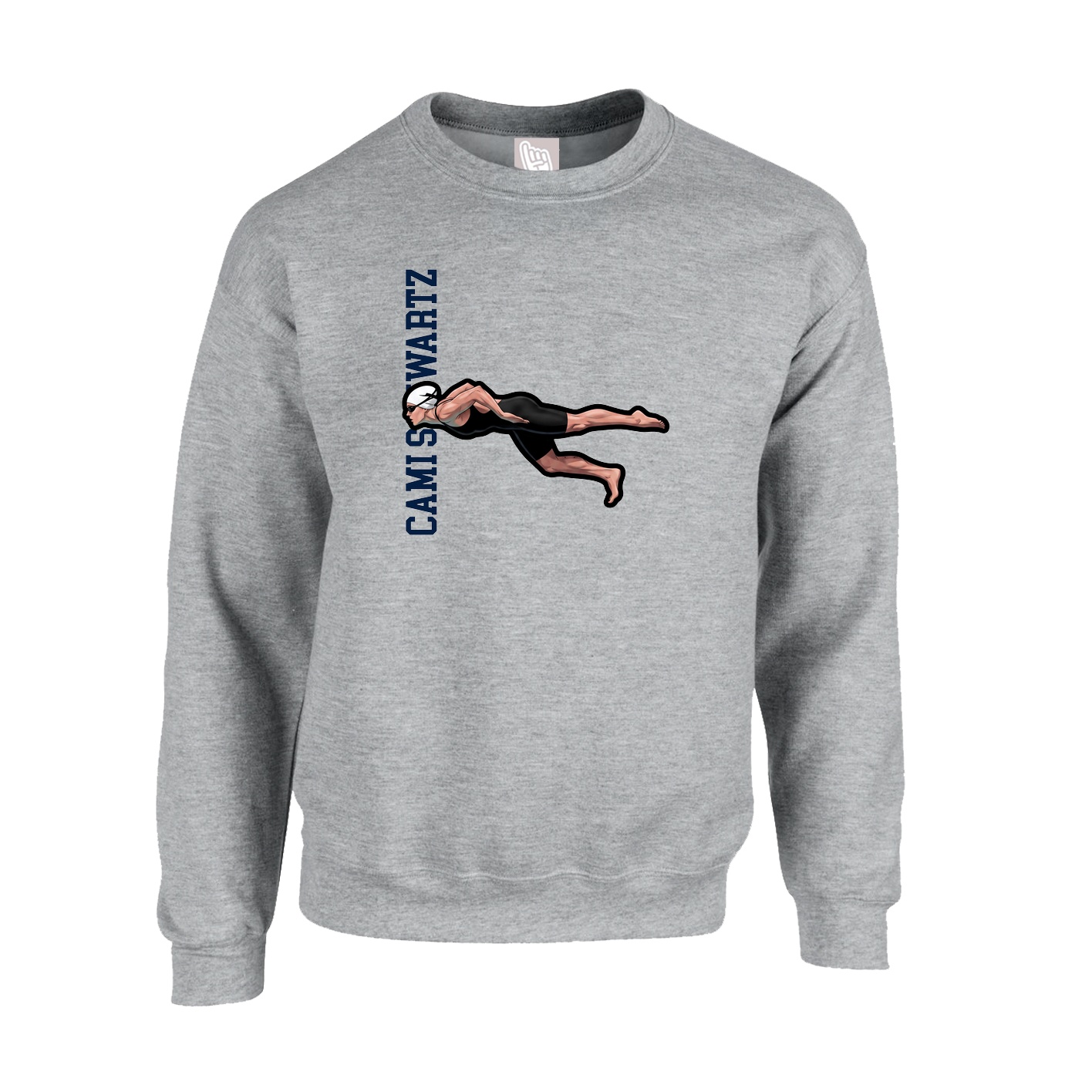 Fleece Crew — Name Vertical in Grey