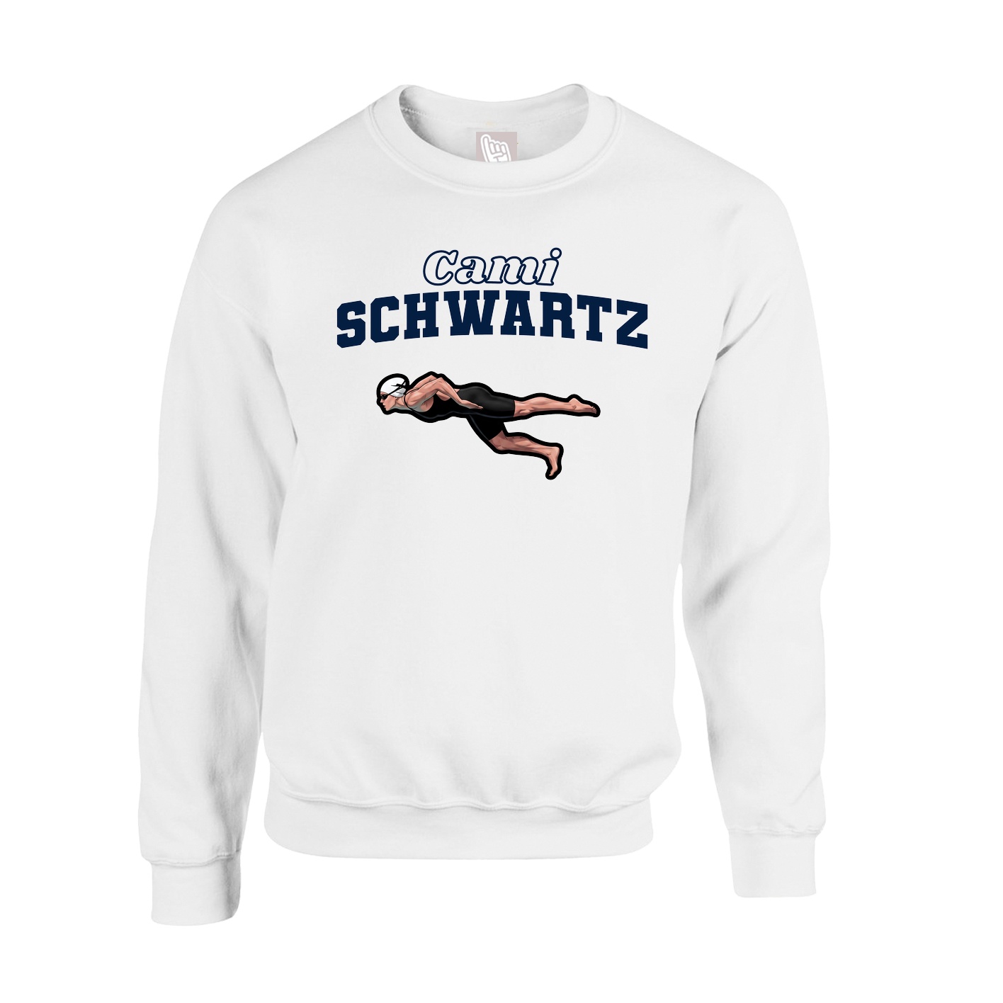Fleece Crew — Name Arch in White
