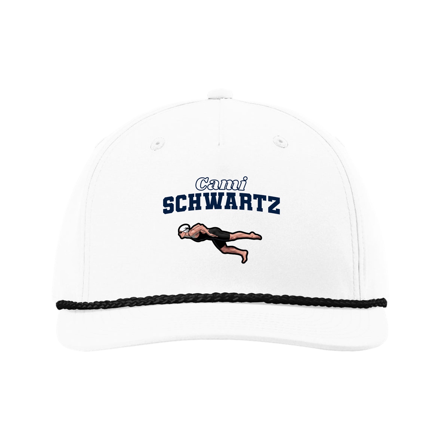 Five-Panel Classic Rope Cap — Name Arch in White