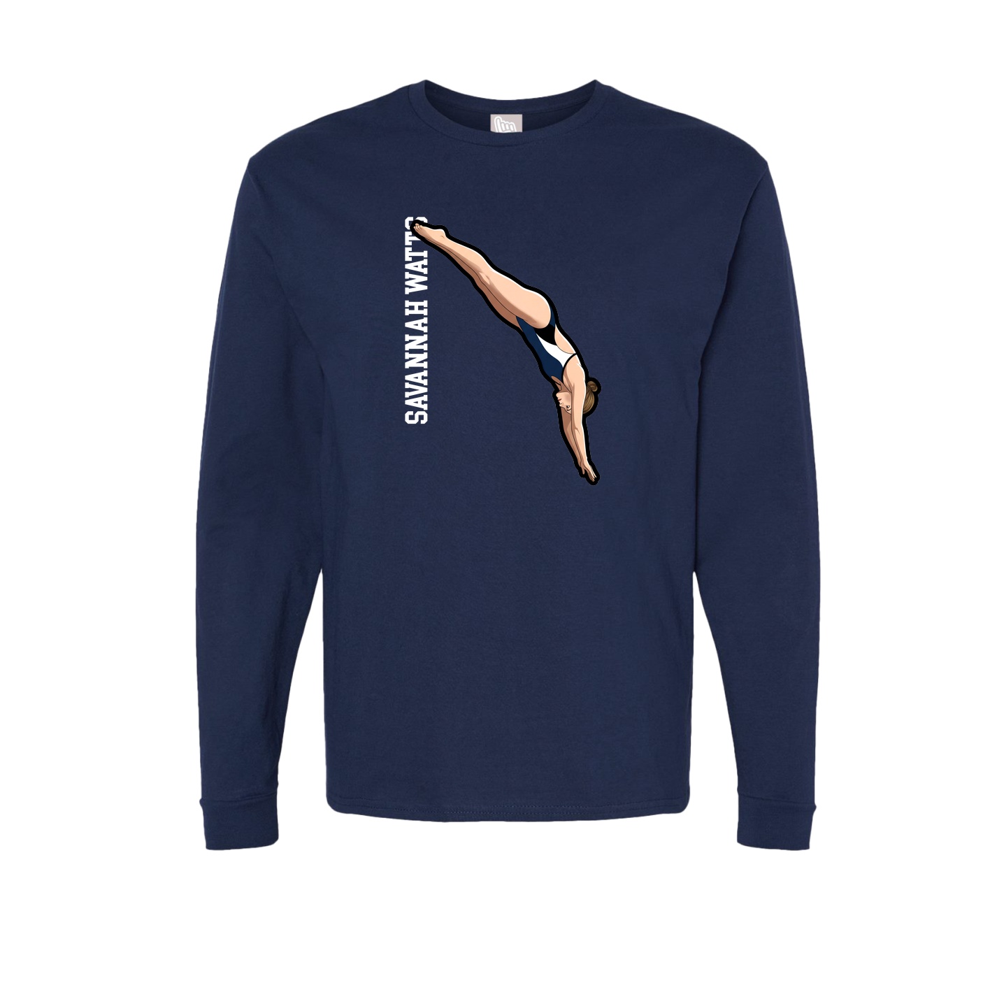 Long Sleeve Tee — Name Vertical in Navy