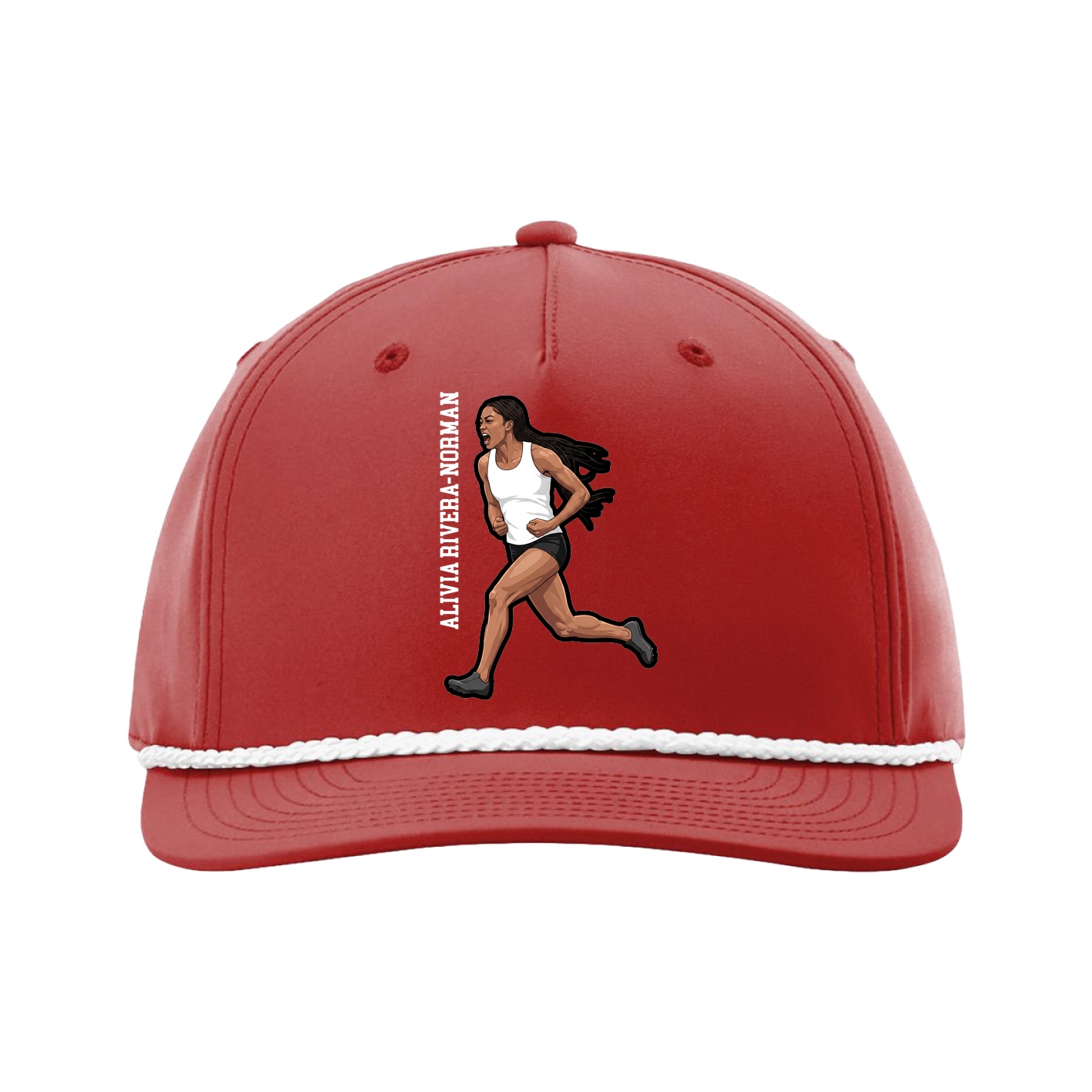 Five-Panel Classic Rope Cap — Name Vertical in Red