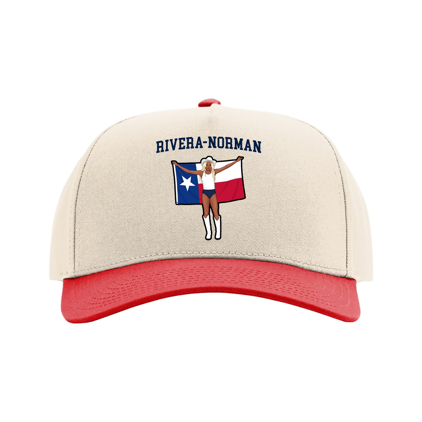 Full Fabric Five-Panel Champ Cap — Shirsey in Cream/Red