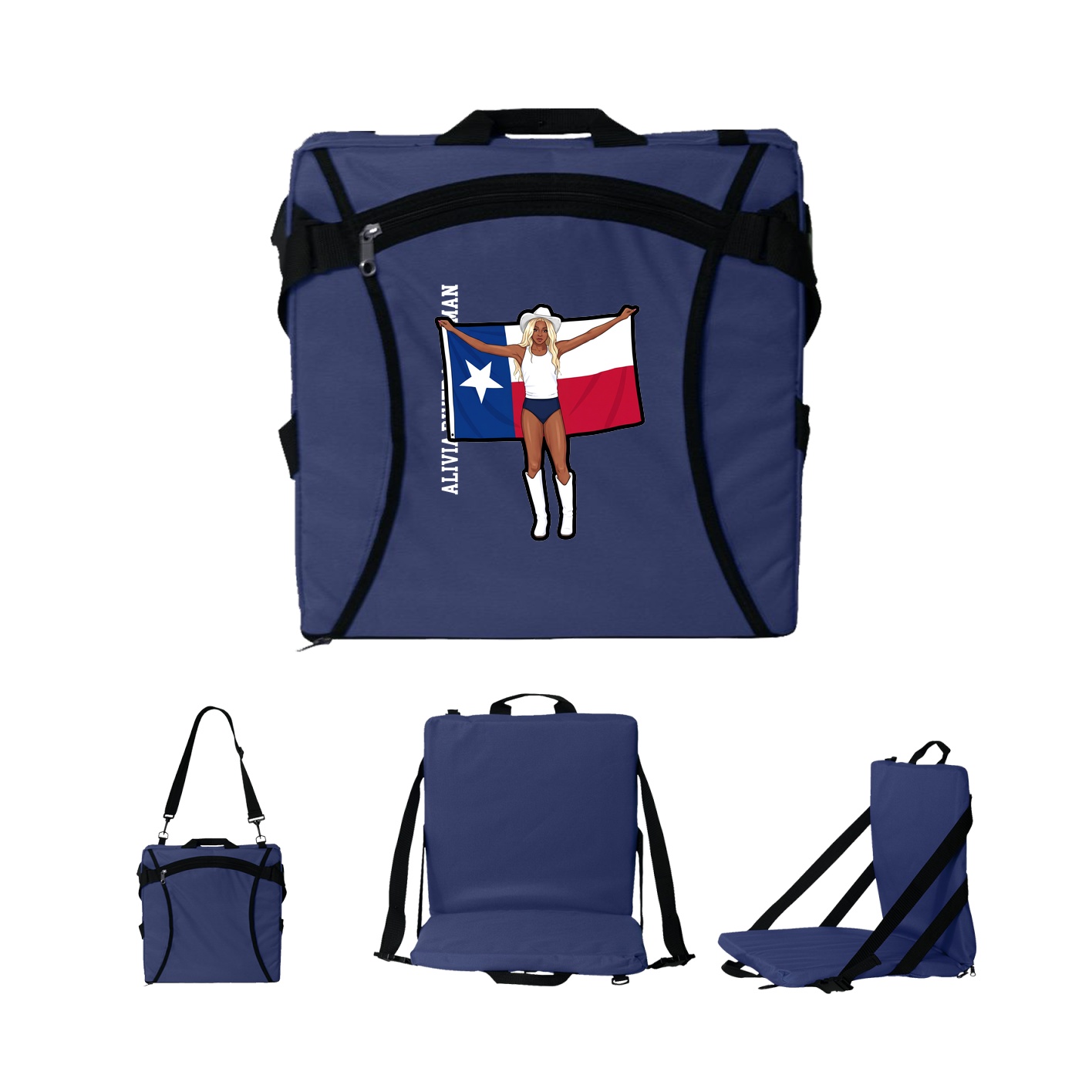 Folding Stadium Seat — Name Vertical in Navy