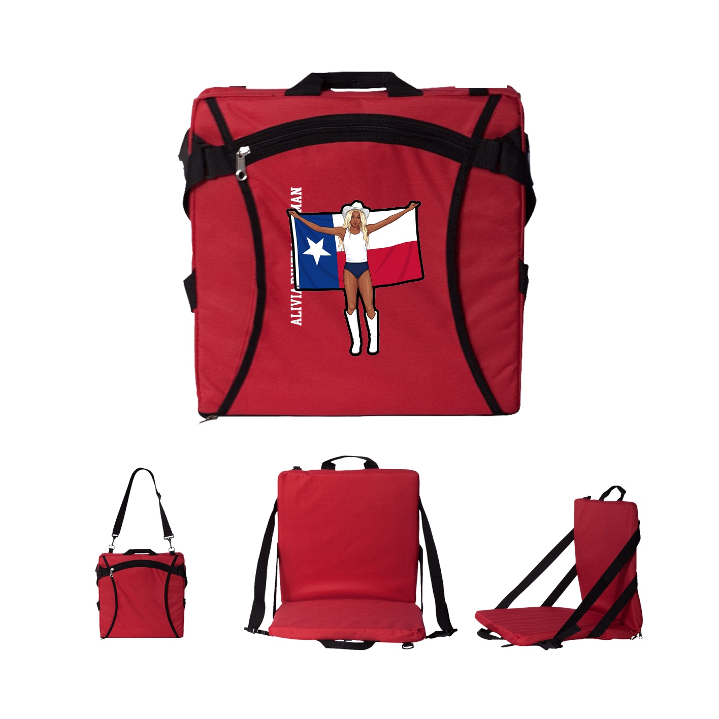 Folding Stadium Seat — Name Vertical in Red
