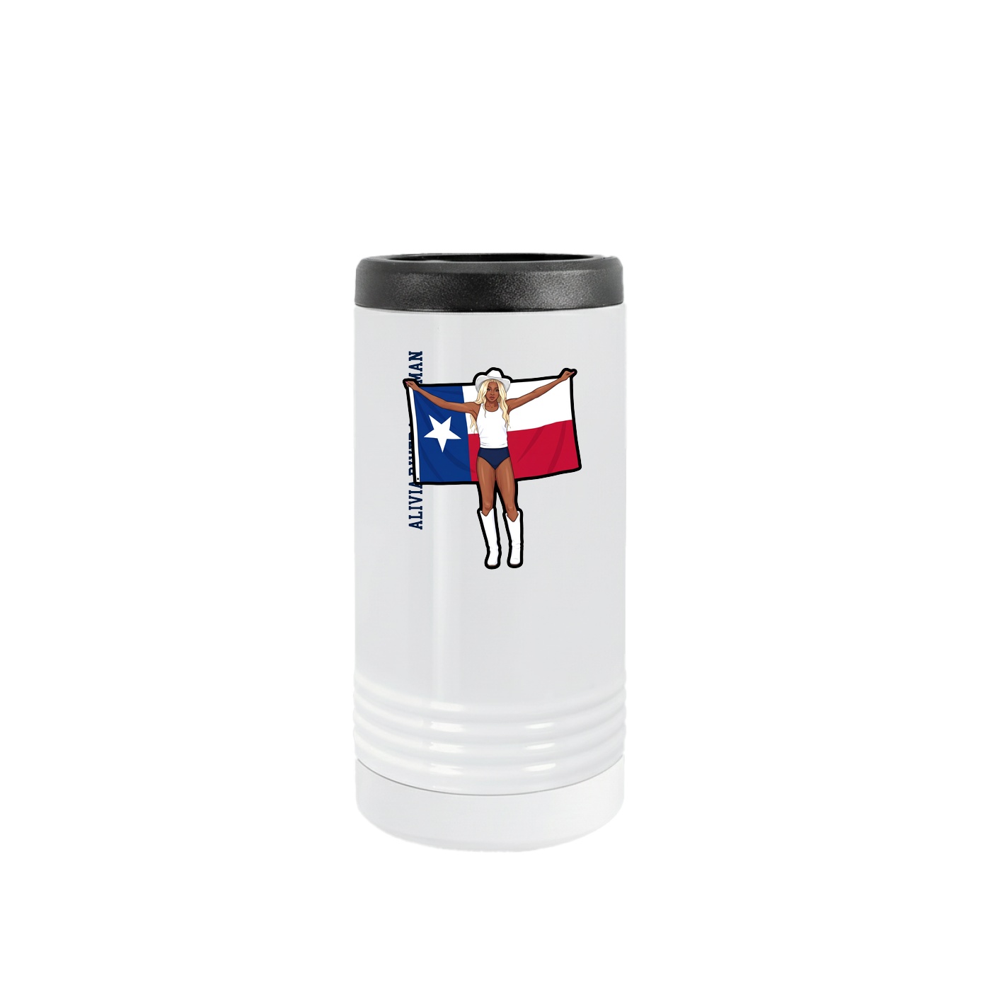 Slim Beverage Holder — Name Vertical in White