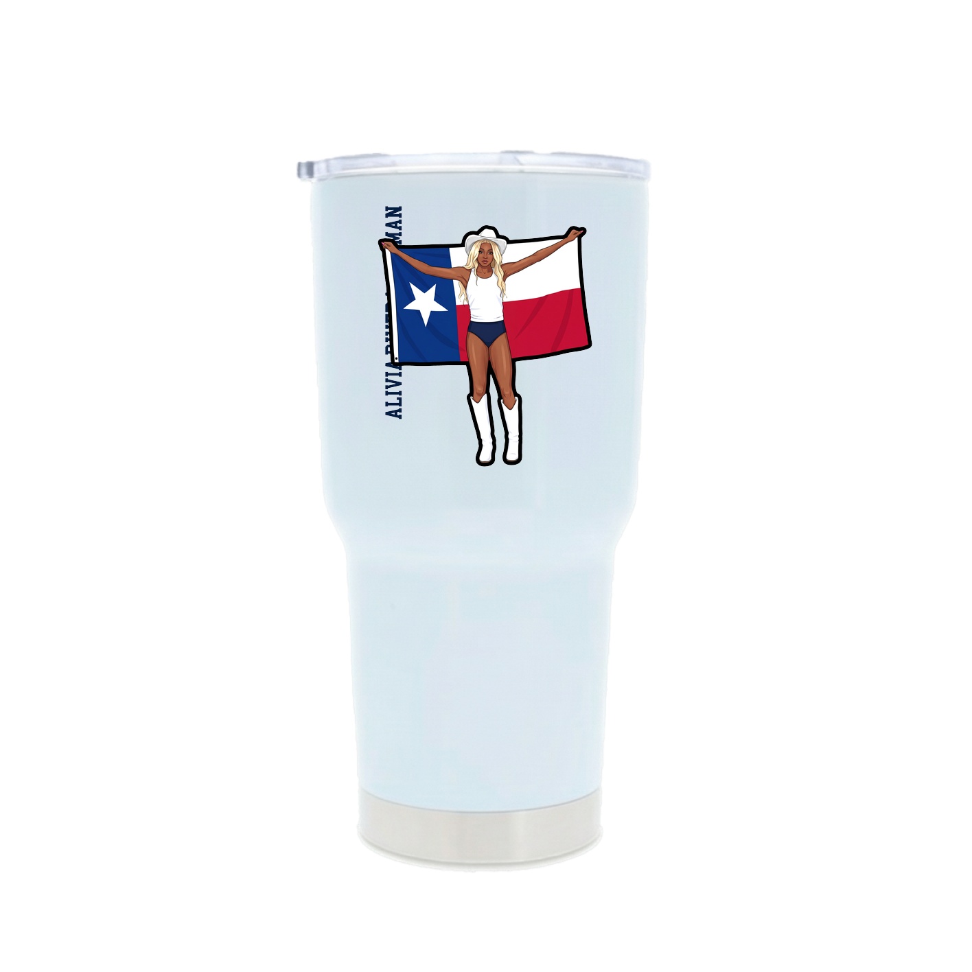 30oz Stainless Steel Tumbler — Name Vertical in White