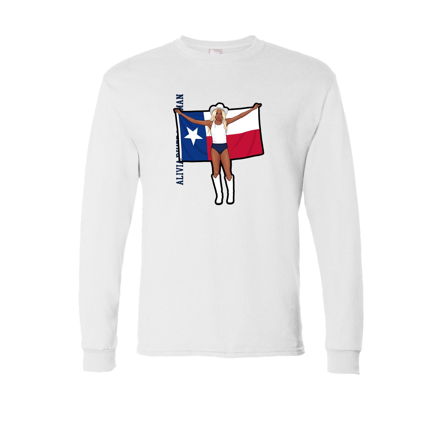 Long Sleeve Tee — Name Vertical in White