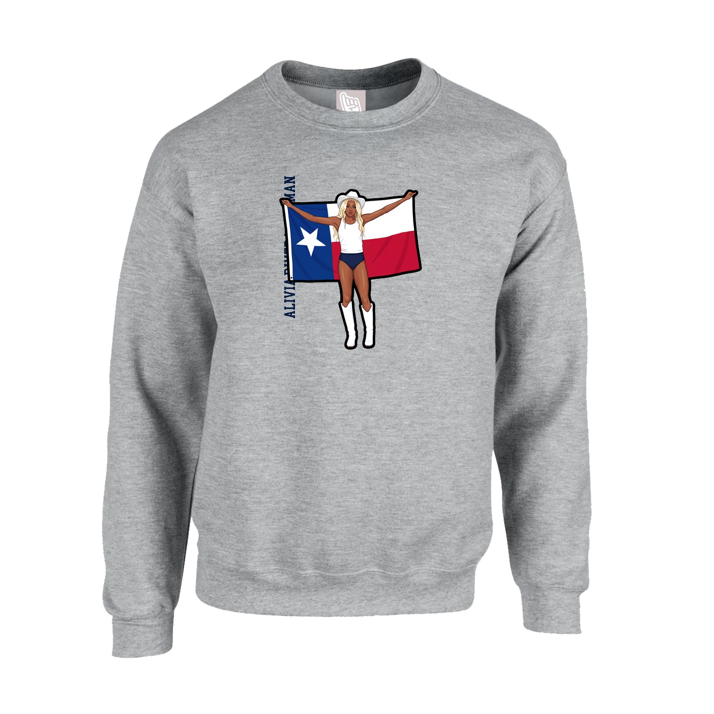 Fleece Crew — Name Vertical in Grey
