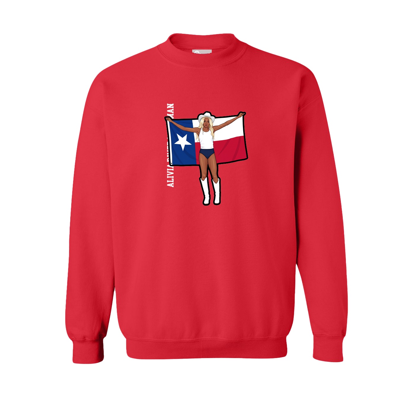 Fleece Crew — Name Vertical in Red