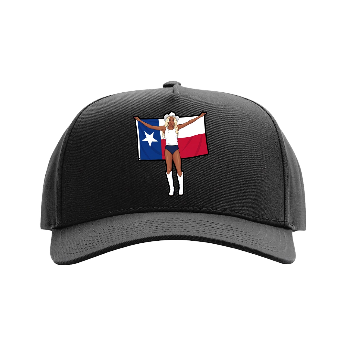 Full Fabric Five-Panel Champ Cap — Name Vertical in Black
