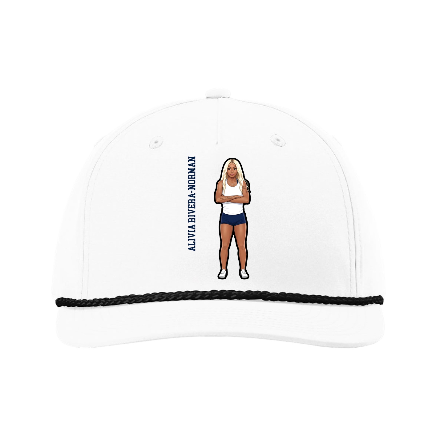 Five-Panel Classic Rope Cap — Name Vertical in White