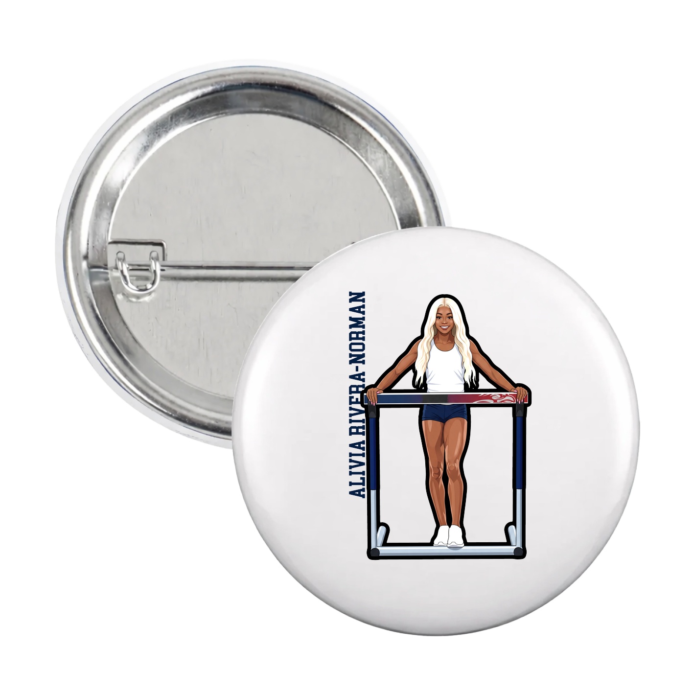 Game Day Button — Name Vertical in White