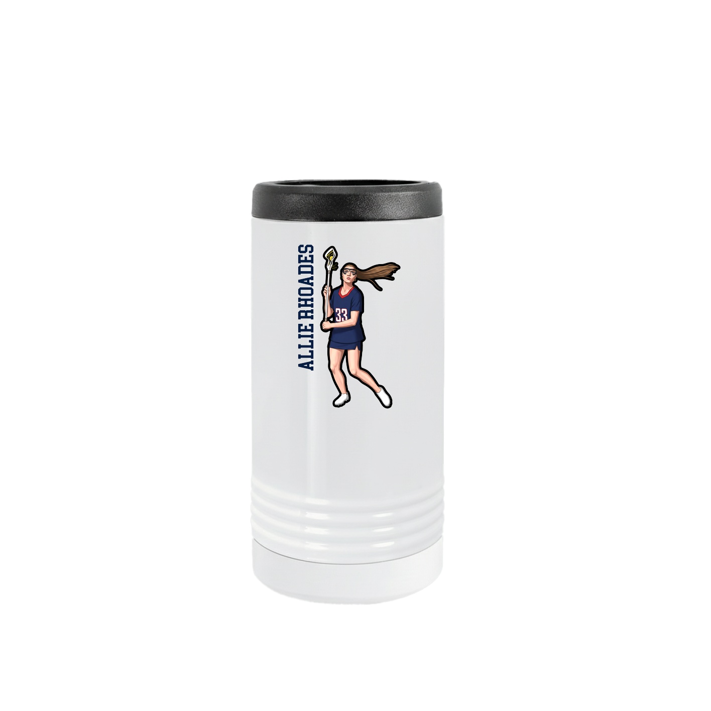 Slim Beverage Holder — Name Vertical in White